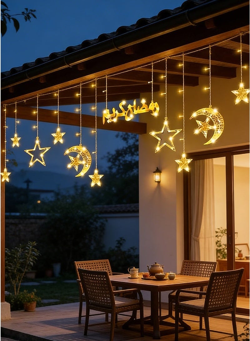 يواوليتي أضواء رمضان الدافئة الأبيض القمر ستار رمضان أضواء الديكور ، نافذة الديكور 8 طرق داخلي الإضاءة في الهواء الطلق لرمضان ديكور المنزل - Image 1